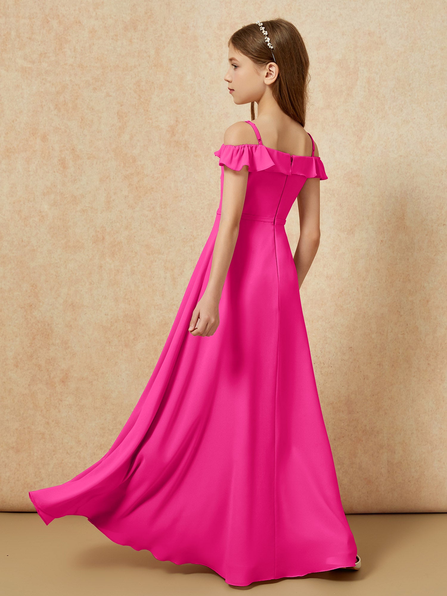 Off-the-shoulder A-Line Junior Bridesmaid Dresses Fuchsia